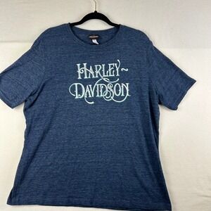 Harley Davidson Biggs San‎ Marcos CA Graphic T Shirt womens XL Blue Vtg Style